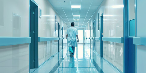 Canvas Print - A doctor walks down a hallway in a hospital