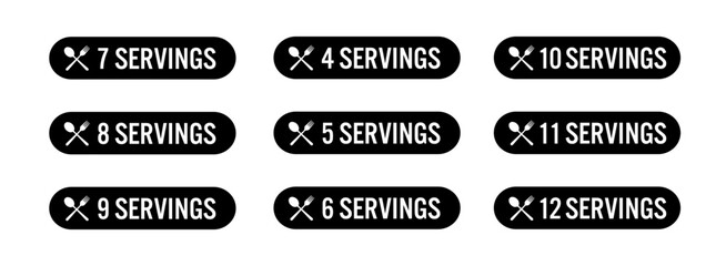 Icons set of number of servings for food products vectors