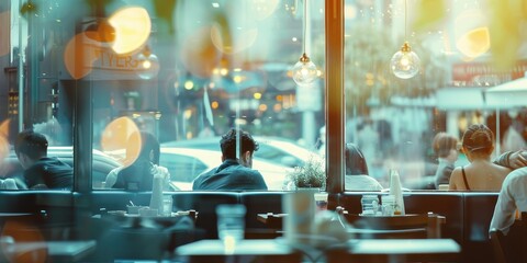 Poster - A busy restaurant with people sitting at tables