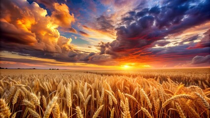 Canvas Print - Golden Harvest Under a Crimson Sky  generative AI