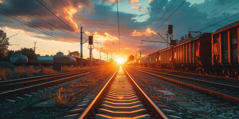 Sticker - A train track with a sunset in the background