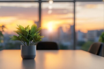 Poster - Background of a modern office interior with panoramic windows and beautiful lighting.