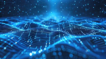 Poster - Blue abstract background with a network grid and particles connected