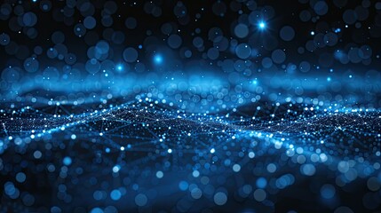 Poster - Blue abstract background with a network grid and particles connected