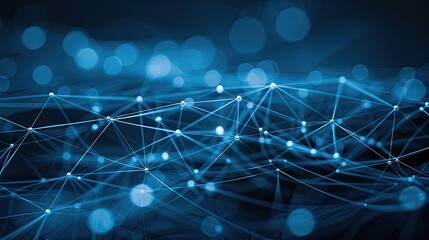 Poster - Blue abstract background with a network grid and particles connected