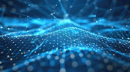 Poster - Blue abstract background with a network grid and particles connected