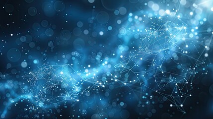 Poster - Blue abstract background with a network grid and particles connected