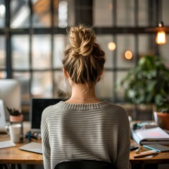 Poster - Professional woman seen from behind in a workspace.