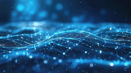 Poster - Blue abstract background with a network grid and particles connected