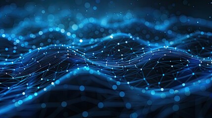 Poster - Blue abstract background with a network grid and particles connected