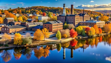 Sticker - Autumn Hues in Lewiston's Industrial Heart  Generative AI