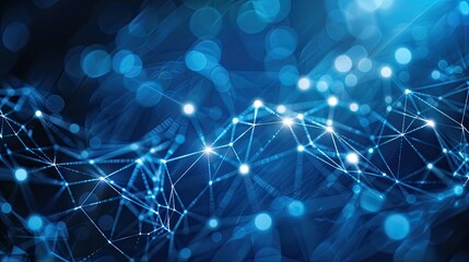 Poster - Blue abstract background with a network grid and particles connected