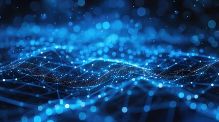 Poster - Blue abstract background with a network grid and particles connected