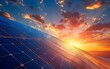 © Thanaseth - Sunset sky background with photovoltaic solar panels, green energy concept, renewable electricity