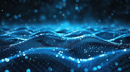 Poster - Blue abstract background with a network grid and particles connected