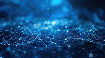 Poster - Blue abstract background with a network grid and particles connected