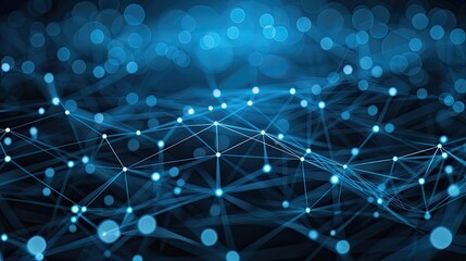 Poster - Blue abstract background with a network grid and particles connected