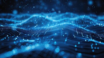 Poster - Blue abstract background with a network grid and particles connected
