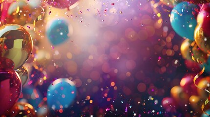 Colorful Confetti and Balloons Exploding with Festive Energy. Generative AI