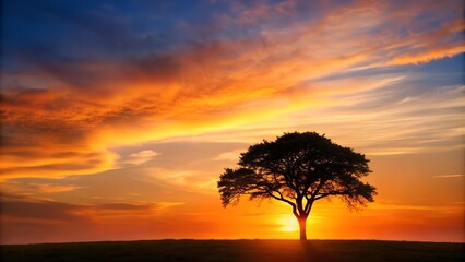 Canvas Print - Silhouette of a Tree Against the Setting Sun  generative AI