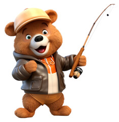 Wall Mural - png cartoon fishing bear white background.