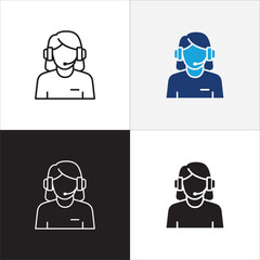 Customer service and support icon set. Help and support call icons. Entrepreneur symbol. Vector icon illustration. Contain symbol of Live chat, female or male receptionist and operator.