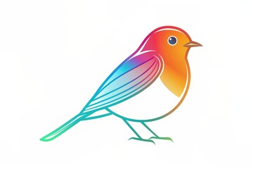 Wall Mural - Colorful gradient robin bird logo in minimalist line art style, set against a clean white background, perfect for nature-inspired branding and modern designs.