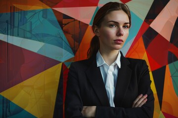 Poster - Businesswoman in a contemporary, uniform pattern design.