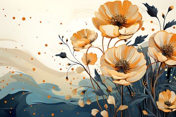 Poster - Luxury minimal style wallpaper with golden line art flower and botanical leaves