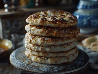 Wall Mural - Freshly Baked Flatbread Stack