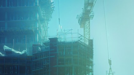 Wall Mural - Construction site with crane and scaffolding.