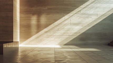 Wall Mural - Sun is shining through windows in an empty room with concrete walls.