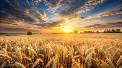 Poster - Golden Symphony: A Sun-Kissed Field of Wheat at Sunset  AI generated