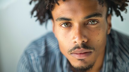 Poster - Determined look of an Afro-Latino professional meeting the viewer's gaze.