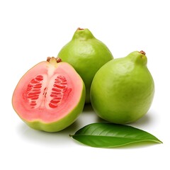 Wall Mural - Guava fruit with leaves isolated on white background. Clipping path