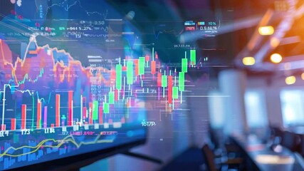 Wall Mural -  projector displaying financial graphs during a business presentation, emphasizing visual tools in investment pitches