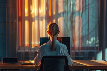 Poster - Minimalistic view of a professional woman at work.