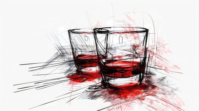 Scribble, alcohol glass, red marker isolated on white
