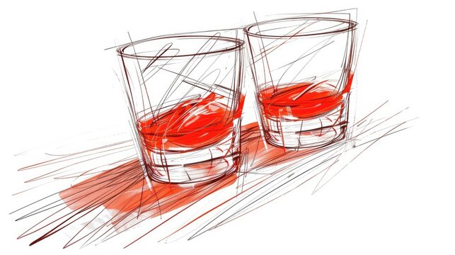 Scribble, alcohol glass, red marker isolated on white