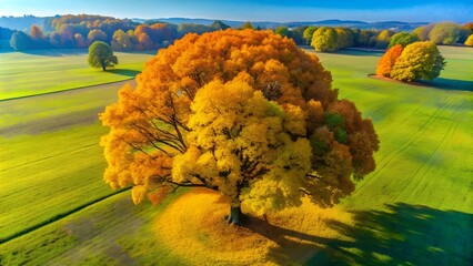 Poster - Autumnal Canopy: A Golden Symphony of Leaves from Above  Generative AI