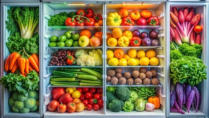 Sticker - A Kaleidoscope of Colors: A Vibrant Fridge Full of Fresh Produce  generative AI