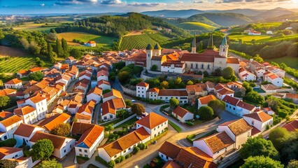 Canvas Print - A Sun-Drenched Haven: An Aerial View of a Quaint Portuguese Village  AI generated