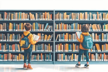 Children Reading in Library Shelves: Education, Learning, and Exploration