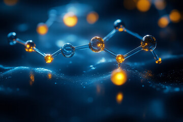Poster - Clean depiction of chemical elements in a zero-gravity environment, glowing softly against a dark background,