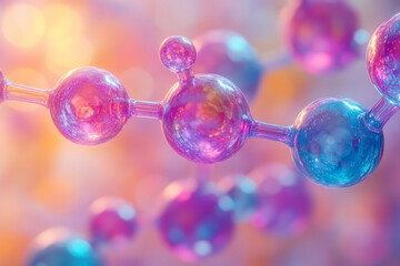 Poster - Minimalist design of chemical elements suspended in mid-air, glowing softly with holographic effects,