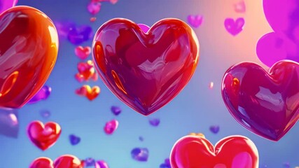 Poster - A delightful array of vibrant hearts floats playfully in a bright blue sky, creating a joyful and enchanting atmosphere