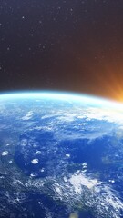 Wall Mural - partial earth view from space – vertical shot with starry background
