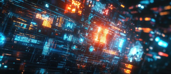 Poster - 3D rendering of AI technology text featuring dynamic screen effects and visual distortions showcasing various types of interference