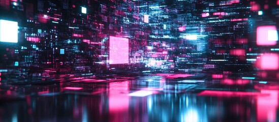 Poster - 3D Rendering of Future Text with Technological Glitch Effects and Screen Interference
