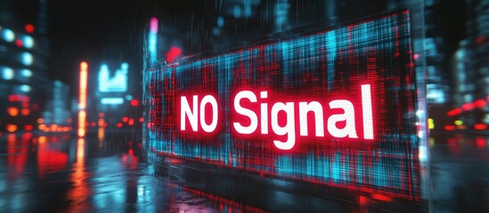 Poster - 3D Rendering of No Signal Text with Technological Glitches and Screen Distortion Effects